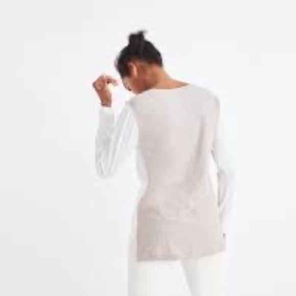 Madewell Whisper Long Sleeve Crewneck Multicolor Tee Tan & Cream Colorblock-S - Picture 14 of 14